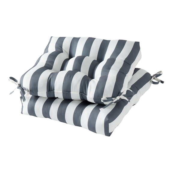 Canopy Stripe Gray 20 in. Square Outdoor Tufted Seat Cushion (set of 2) by Greendale Home Fashions
