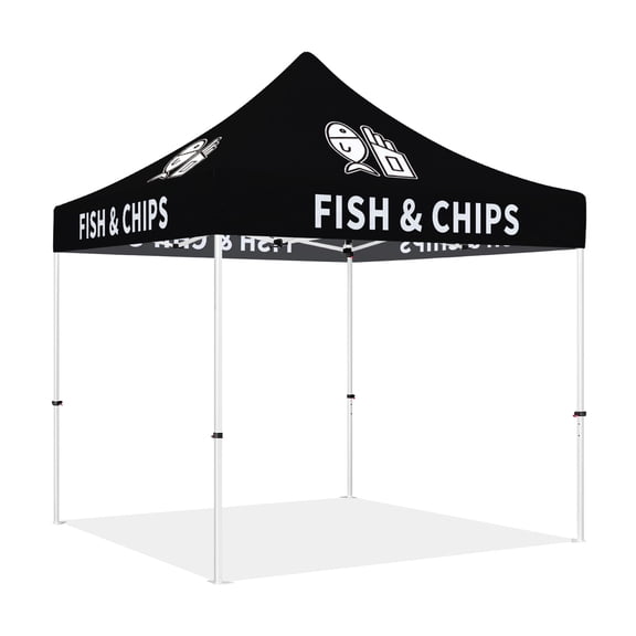 Canopy Tent 10x10 Pop up Food Vendor Tent with Logo, Waterproof Polyester & Aluminum Frame, Ideal for Fish and Chips, Street Food Booth, Festival Takeaway Stand