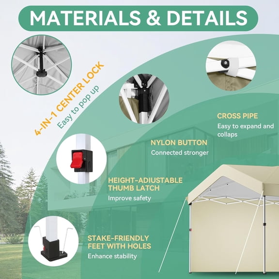 Canopy Tent 10x10 Pop Up Canopy with One Button Push Center Lock