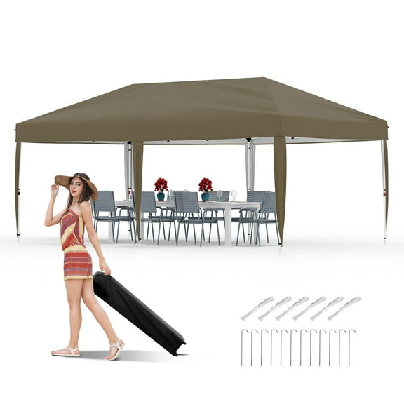 Canopy Tent, 10x10FT/10x20FT Pop Up Canopy Outdoor Instant Tent, Commercial Instant Shelter Tent, 3 Adjustable Heights Canopy with Wheeled Bag for Patio, Deck, Garden, Beach