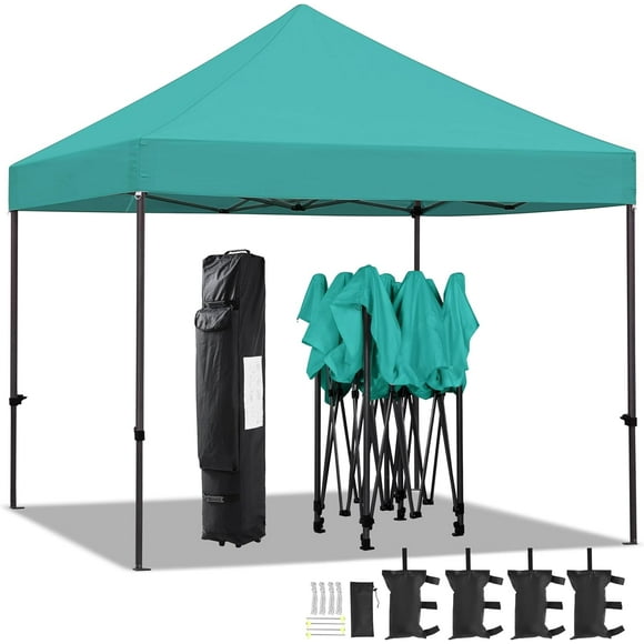 Canopy Tent, Commercial Instant Heavy Duty Canopy, 500D Waterproof Adjustable Tent with Wheeled Carry Bag, 4 Sandbags and 4 Stakes (10x10, Turquoise)