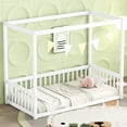 thumbnail image 1 of Canopy Twin Size Bed Frames, Modern Platform Floor Bed, Wood Twin Bed Frames for Kids Boys Girls, Floor Bed Frame Twin, with Canopy Frame and 3 Side Guardrails, White, 1 of 10