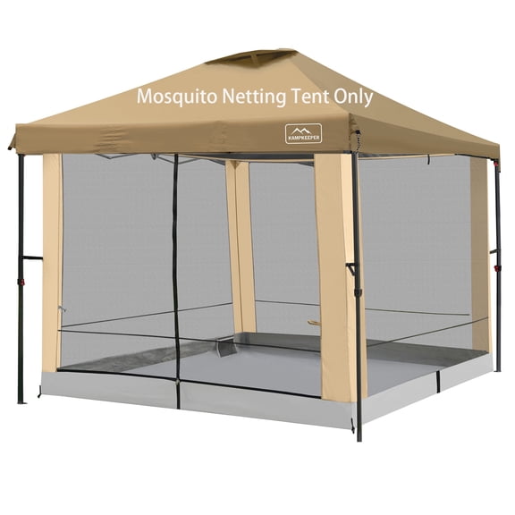 Canopy Universal Mosquito Netting Tent, Converts 10'x10' Canopy Gazebo into Camping Inner Tent, Screen House with Full PE Floors for Patio, Outdoor, Garden (TOP & Frame NOT Included) Khaki