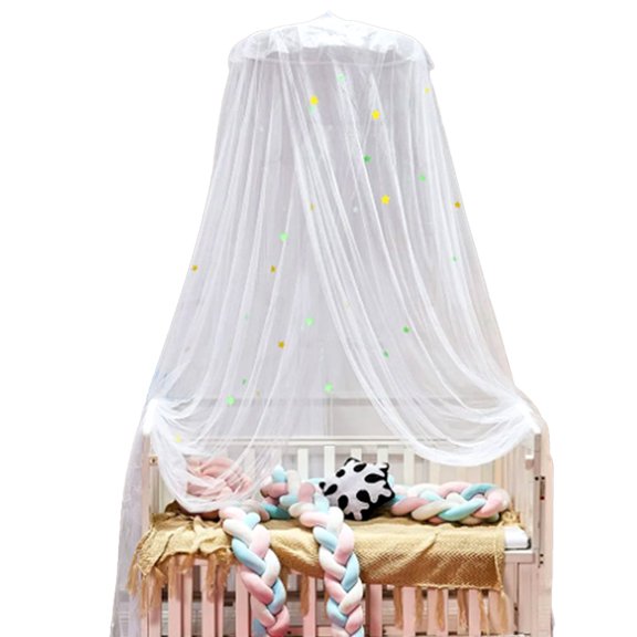 Canopy for Girls Bed, with Glowing Stars - Canopy Bed Curtains Princess Room Decor, Ceiling Net to Cover, 60*250*1200cm - white