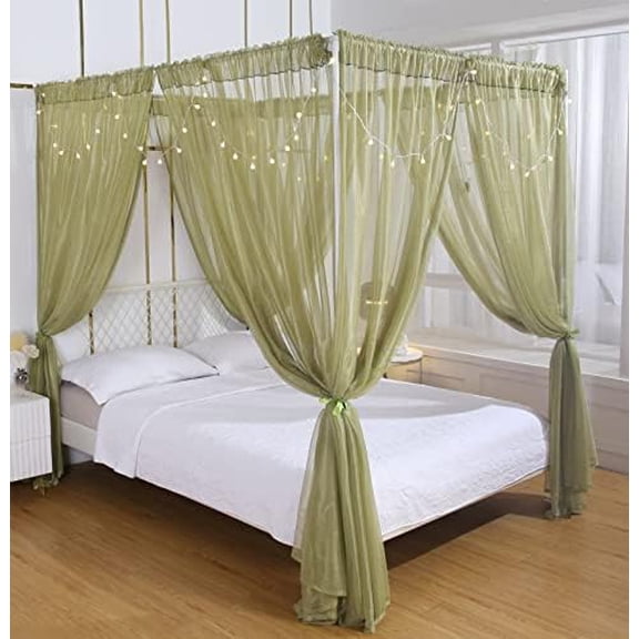 Canopy for Girls Room Bed Curtains Sheer Curtain for Twin Full Queen Size Bed Drapes,8 Panels Canopies with Light,Room Décor(Full/Queen, Sage Green)