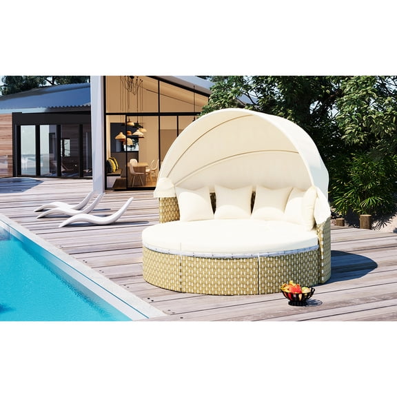 Canopy for Sun and Shade Control | Round Sofa Transforming to Organized Daybed | Tailor Your Outdoor Experience