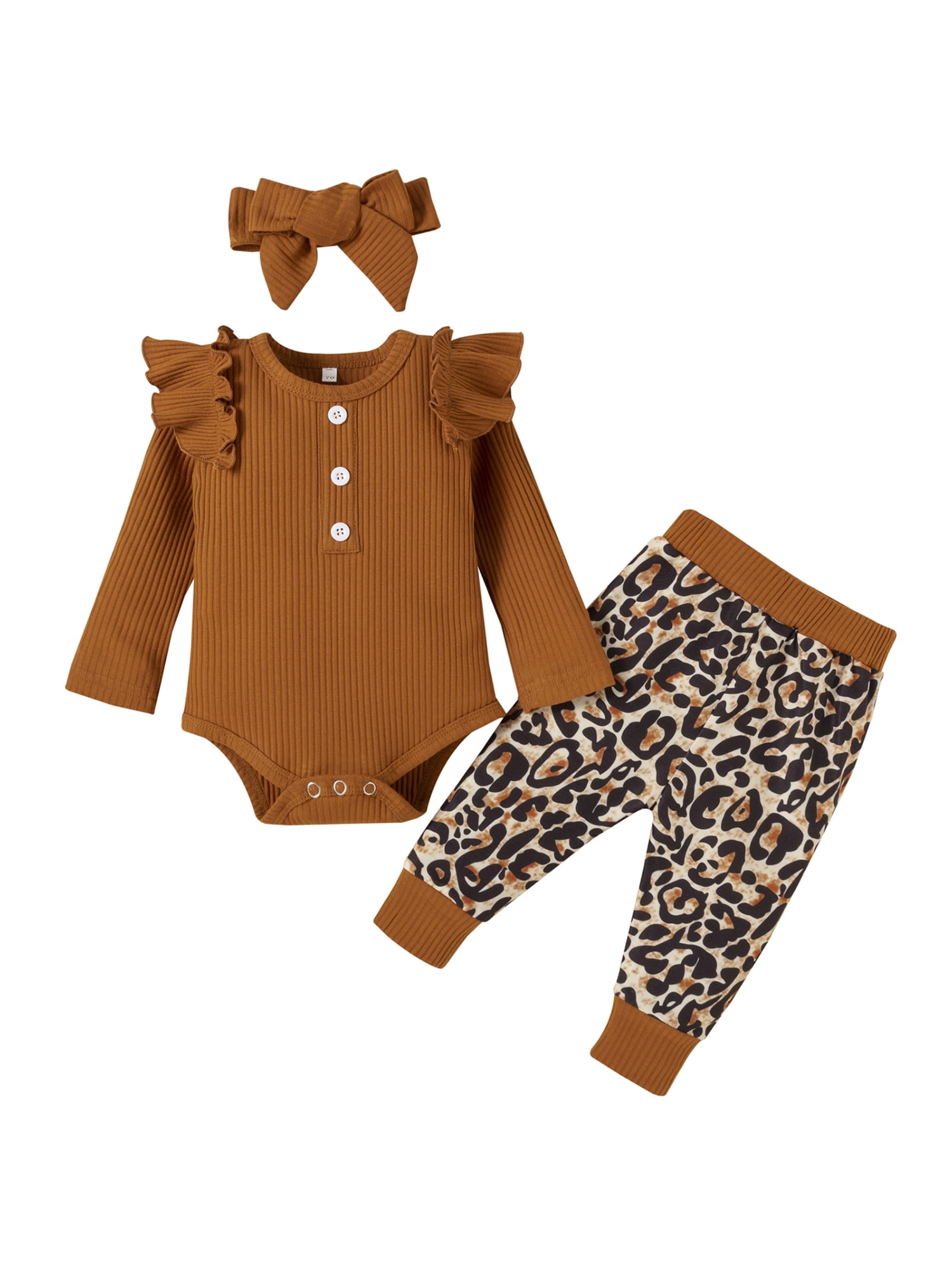 Canrulo 3Pcs Newborn Infant Baby Girl Fall Spring Outfits Ruffle Long