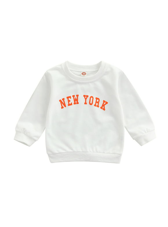 Canrulo Autumn Lovely Baby Girls Sweatshirt Tops NEW YORK Letter Printed Long Sleeve Pullover Clothes White 12-18 Months