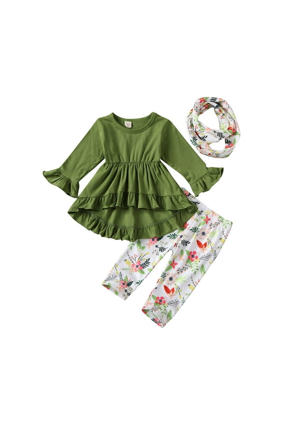 Toddler Kids Baby Girl Ruffle Top Dress Floral Pants Legging Outfits Clothes