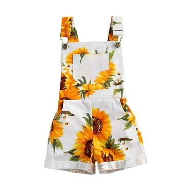 Canrulo Girl's Sunflower Print Suspender Shorts, Sizes 2-7 Years