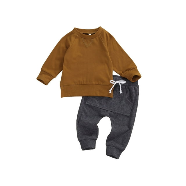 Canrulo Infant Baby Boy Girl Fall Winter Clothes Basic Solid Pullover
