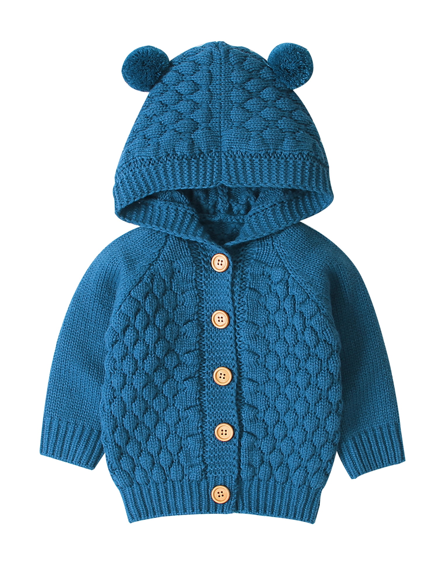 Canrulo Infant Baby Boys Girls Cute Hooded Knitted Long Sleeve Button Down Cardigan Sweater Outwear Blue 12 18 Months Walmart