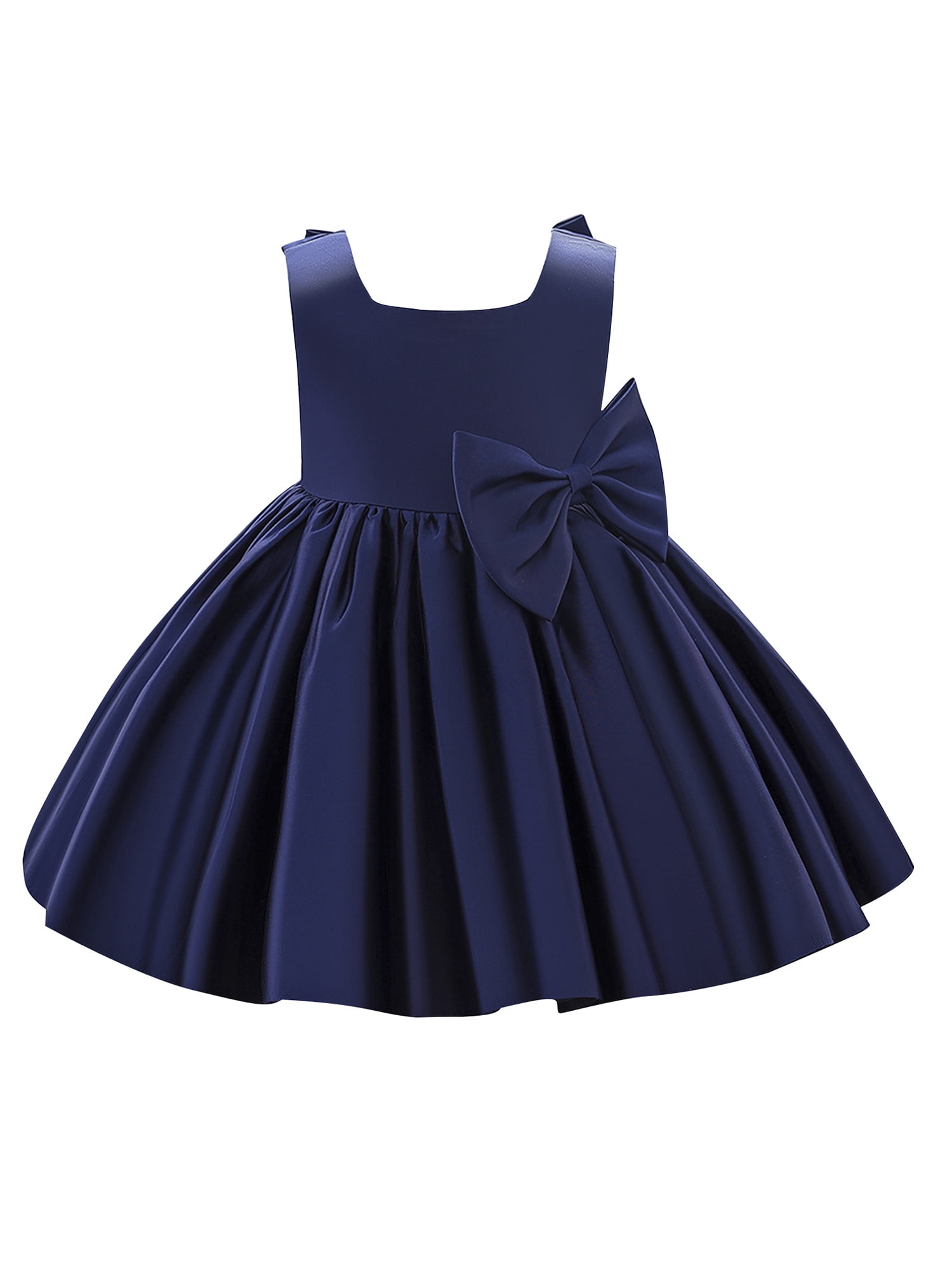 Canrulo Infant Toddler Baby Girls Big Bowknot Dress Princess Bow Tutu Party Birthday Wedding Dresses Navy Blue 6 12 Months