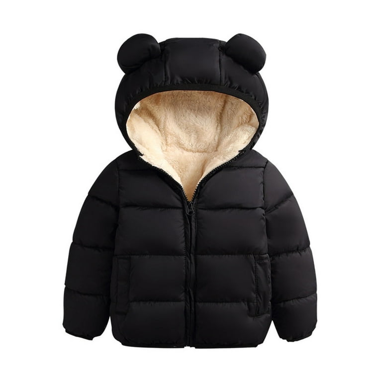 Canrulo Toddler Kids Baby Boy Girl Bear Hooded Coat Winter Thick Jacket Winter Outwear Black 2 3 Years Infant Unisex
