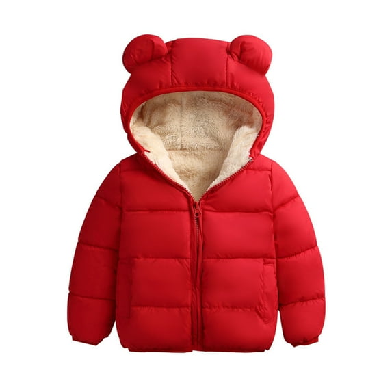 Canrulo Infant Toddler Kids Baby Boy Girl Bear Hooded Coat Winter Thick Jacket Winter Outwear Red 18-24 Months