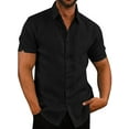 thumbnail image 1 of Canrulo Men's Linen Short Sleeve Summer Solid Shirts Casual Loose Dress Soft Tops Tee Black M, 1 of 8
