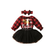 Canrulo My First Christmas Baby Girls Xmas Clothes Long Sleeve Romper+Tulle Tutu Skirt+Headband Outfits My 1st Christmas 0-3 Months