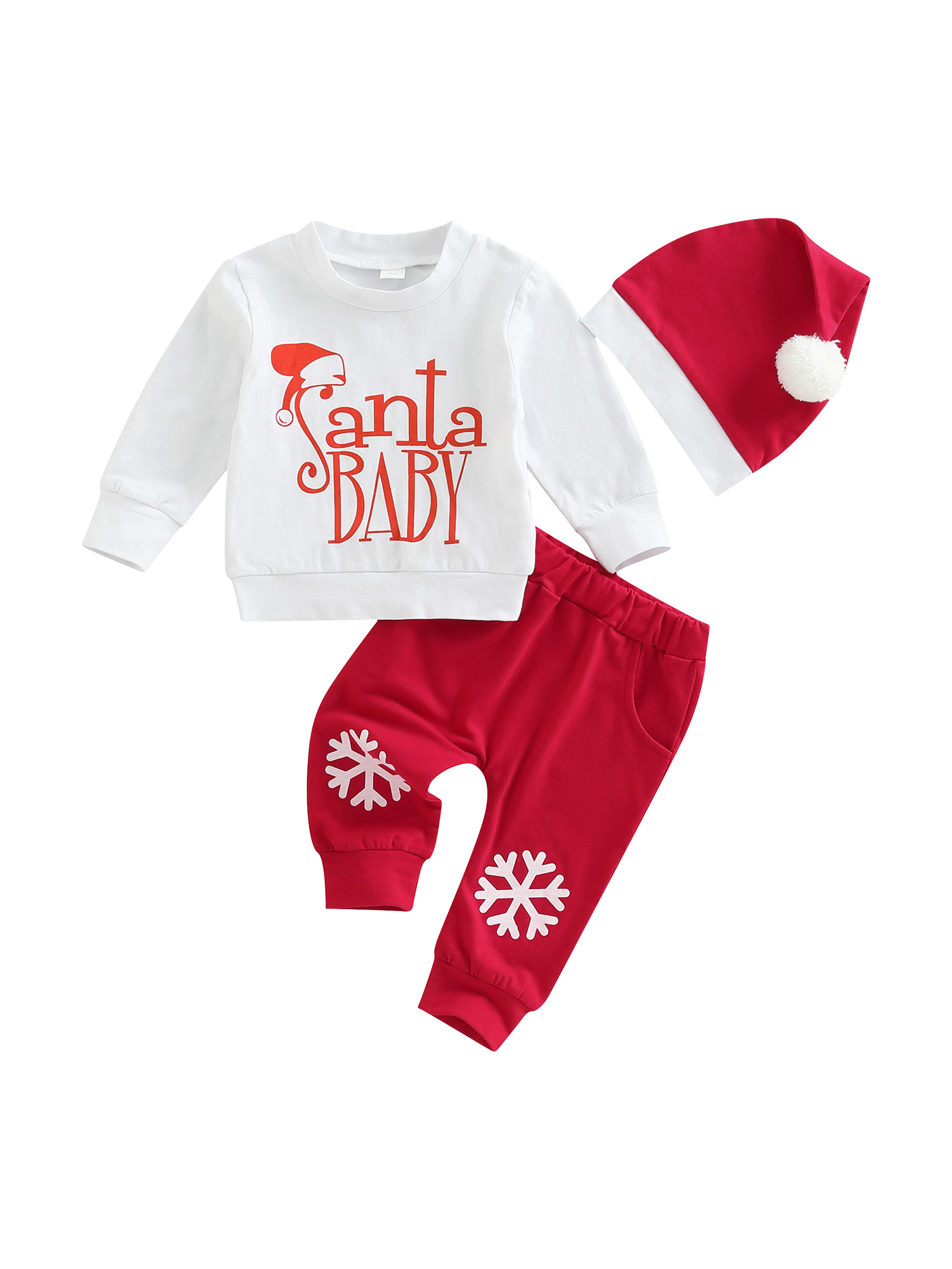 Baby Boy Girl Newborn First Christmas Clothe Romper Pant Hat Outfit  4Xpieces Set