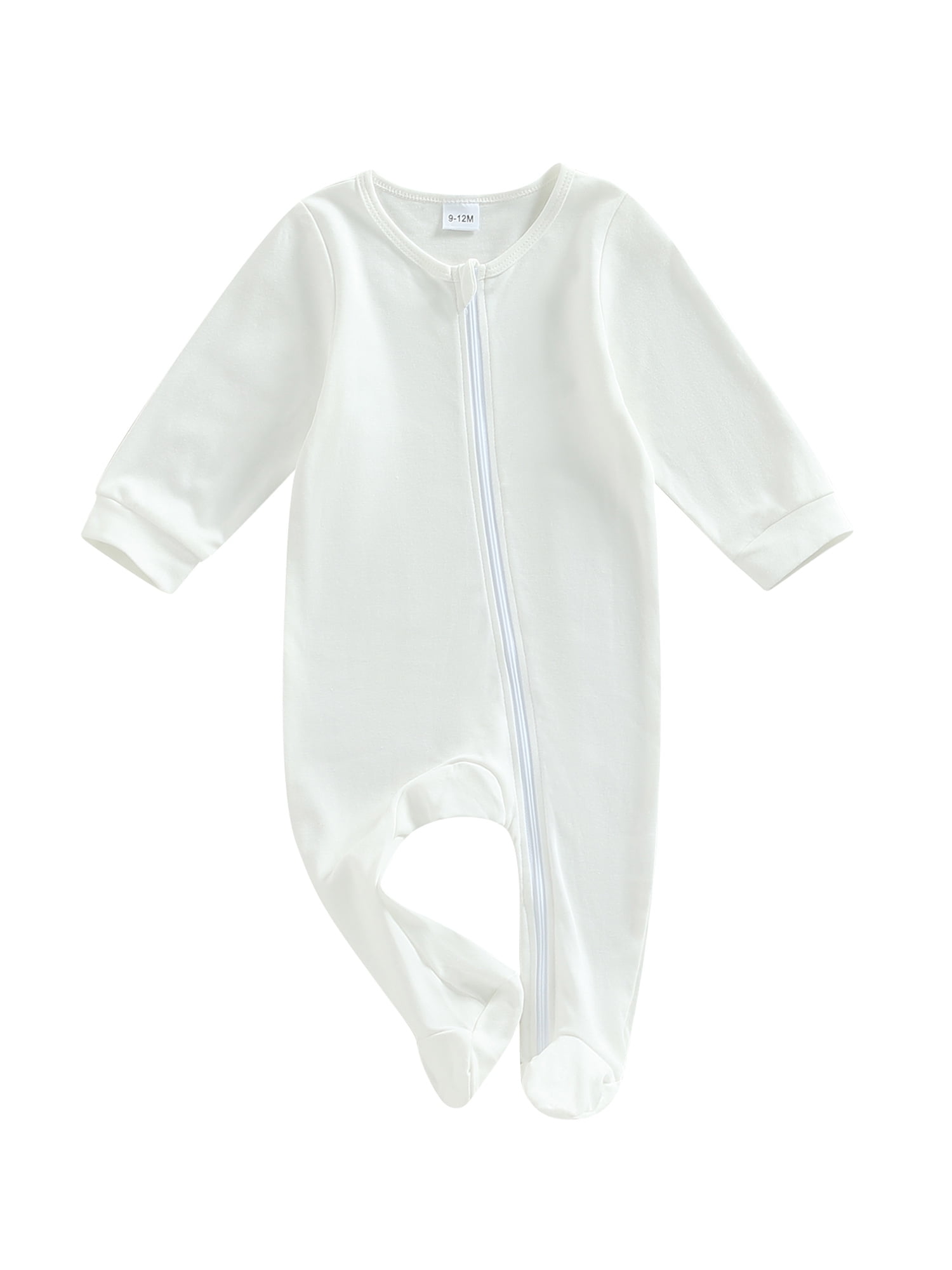 Canrulo Newborn Baby Boy Girl Footed Jumpsuit Kids Solid Long Sleeve Zipper Footies Romper