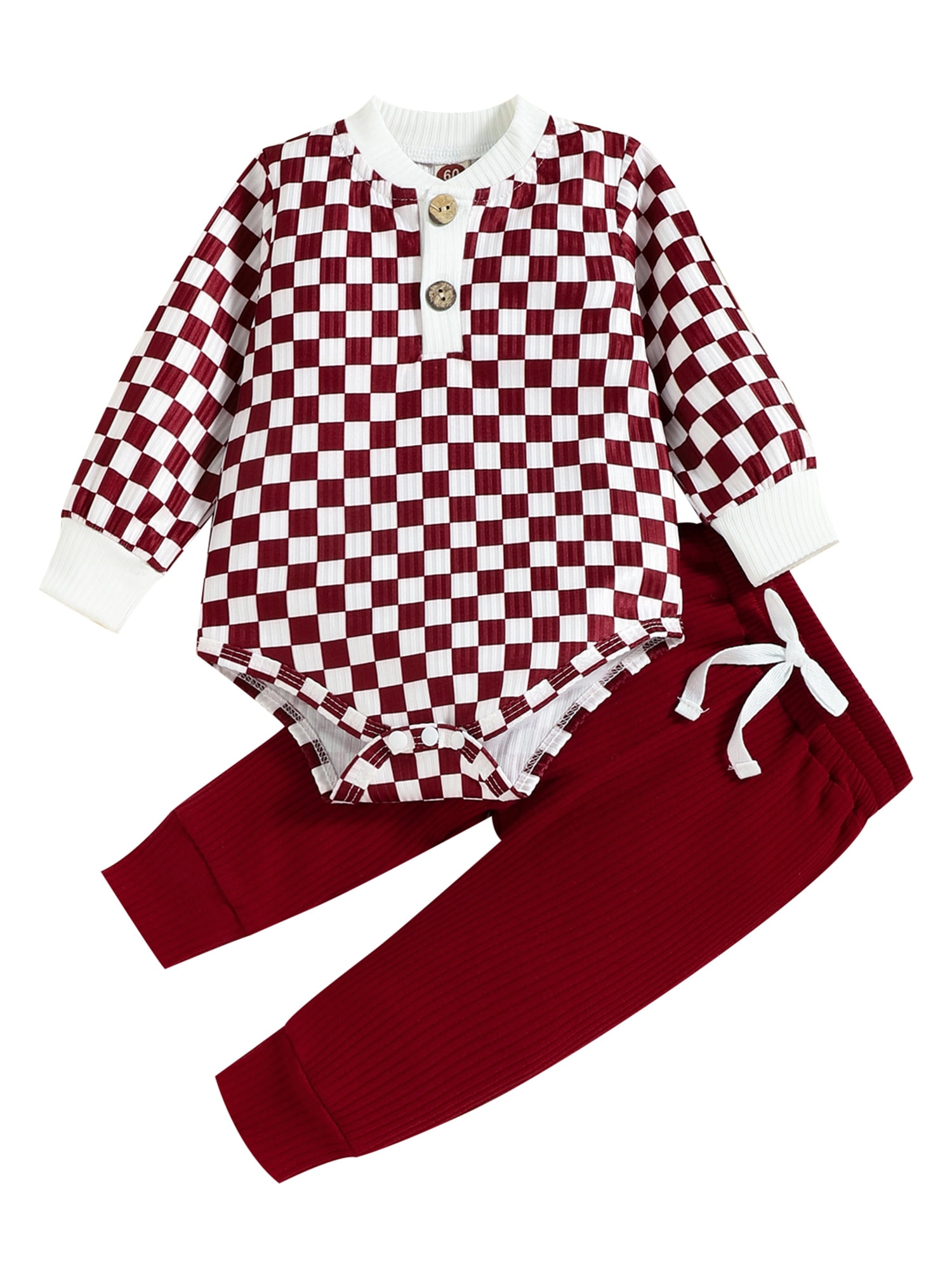 Canrulo Newborn Baby Boy Girl Ribbed Knitted Clothes Plaids Long Sleeve