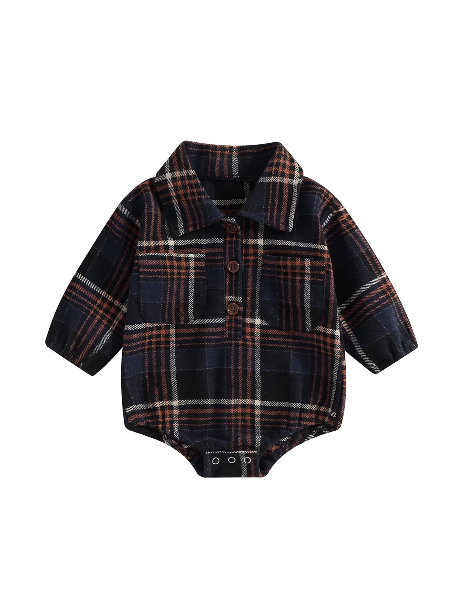 Canrulo Newborn Baby Boy Plaids Romper Long Sleeve Lapel Button