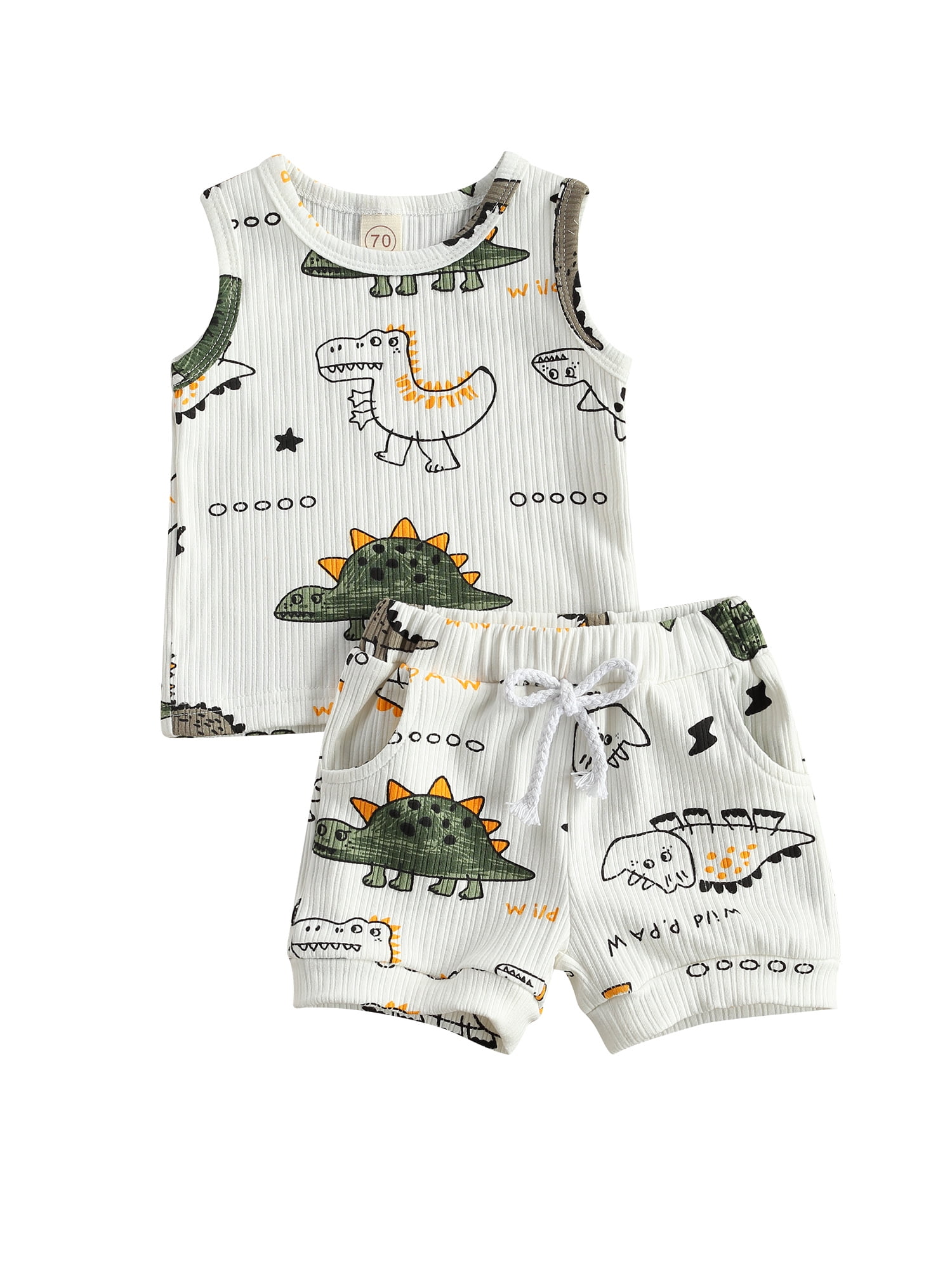 Canrulo Newborn Baby Boy Shorts Sets Sleeveless Ribbed Dinosaur Vest
