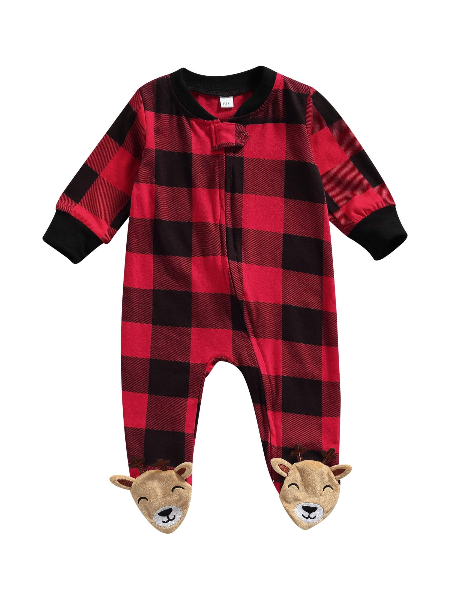 Canrulo Newborn Baby Girl Boy Christmas Buffalo Plaid Footie - Main Image