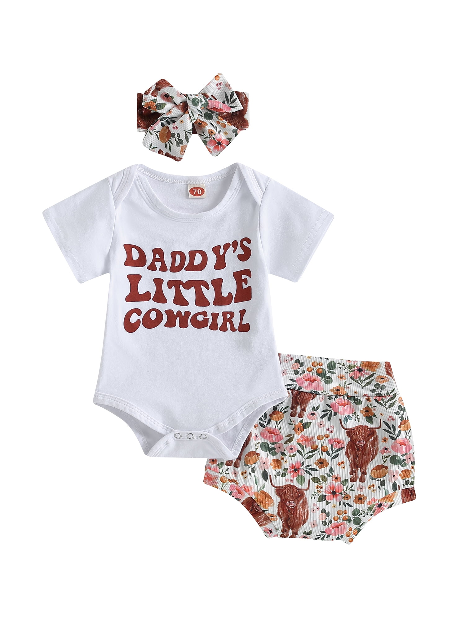 Canrulo Newborn Baby Girl Western Clothes Letter Print Short Sleeve T