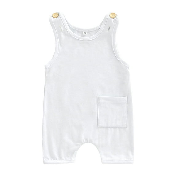 Canrulo Newborn Baby Girls Boys Romper Clothing 6 Colors Solid Sleeveless Button Pocket Casual Jumpsuit White 3-6 Months