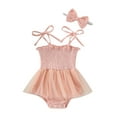 thumbnail image 1 of Canrulo Newborn Baby Girls Ruffled Sling Romper Mesh Skirt Bodysuit Headband Summer Casual Outfits Pink 0-3 Months, 1 of 7