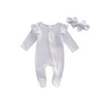 thumbnail image 1 of Canrulo Newborn Baby Girls Striped Sleeper Zipper Footie Romper Ruffle One Piece Infant Clothes Purple 0-3 Months, 1 of 9