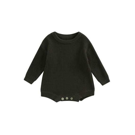 Canrulo Newborn Infant Baby Girl Boy Sweater Knit Oversized Pullover Sweatshirt Romper Warm Fall Winter Clothes Army Green 6-9 Months
