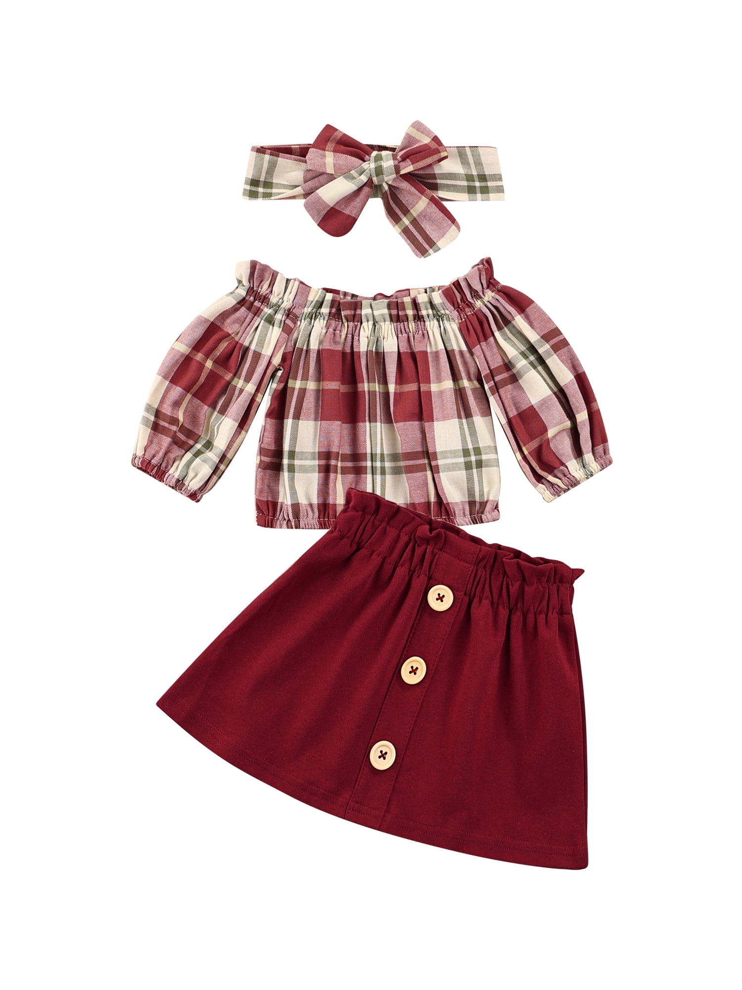 Canrulo Newborn Infant Baby Girl Clothes Off Shoulder Plaids Tops