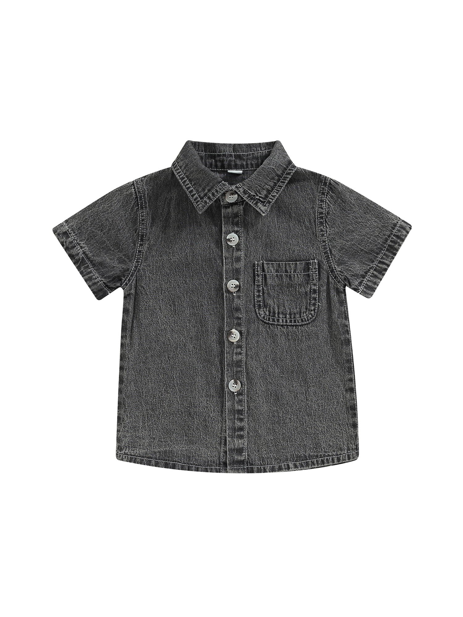 Canrulo Toddler Baby Boy Denim Shirt Lapel Collar Short Sleeve Button