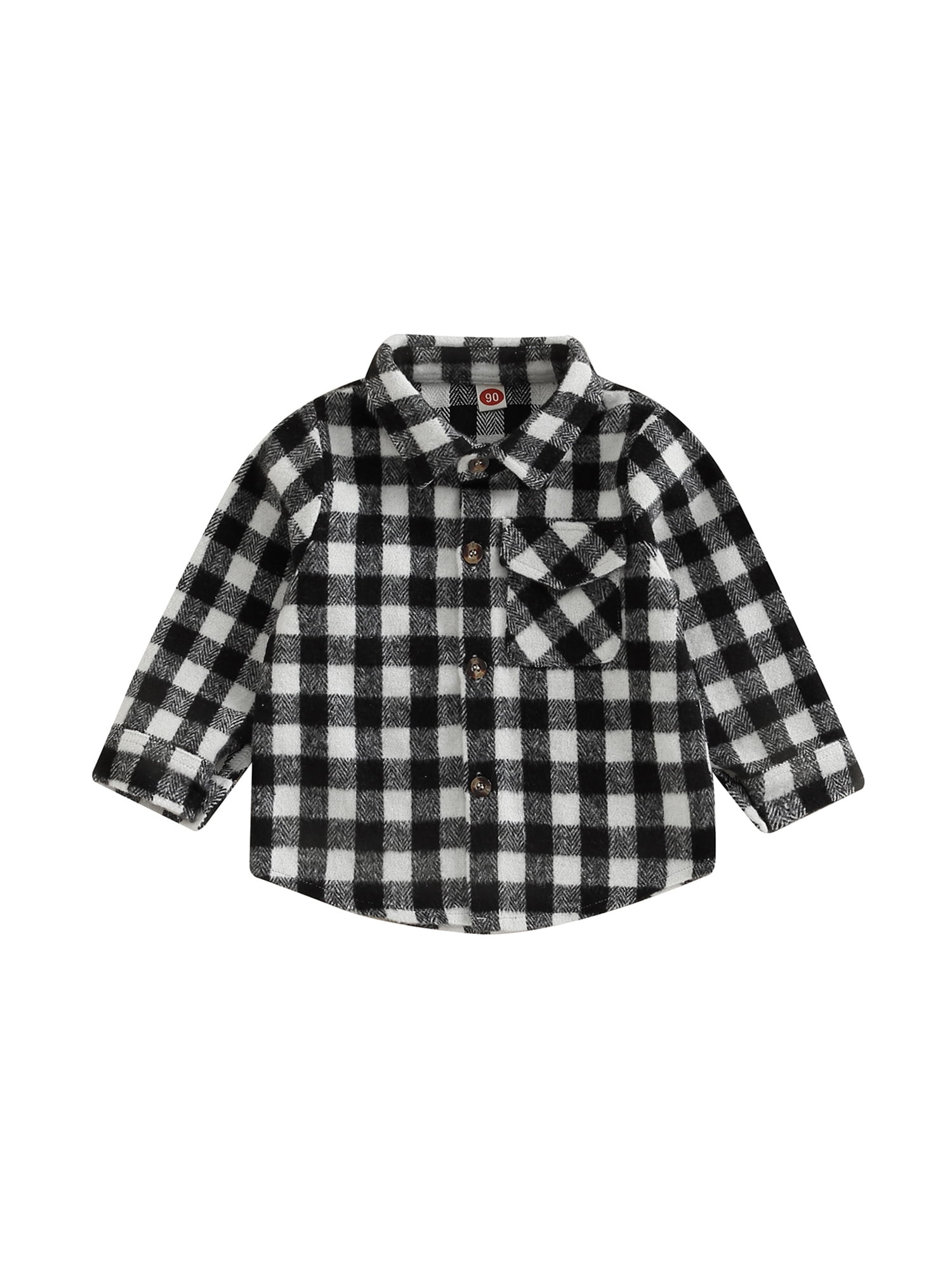 Canrulo Toddler Baby Boy Girl Flannel Jacket Plaid Long Sleeve Lapel Button Down Shirt Jackets