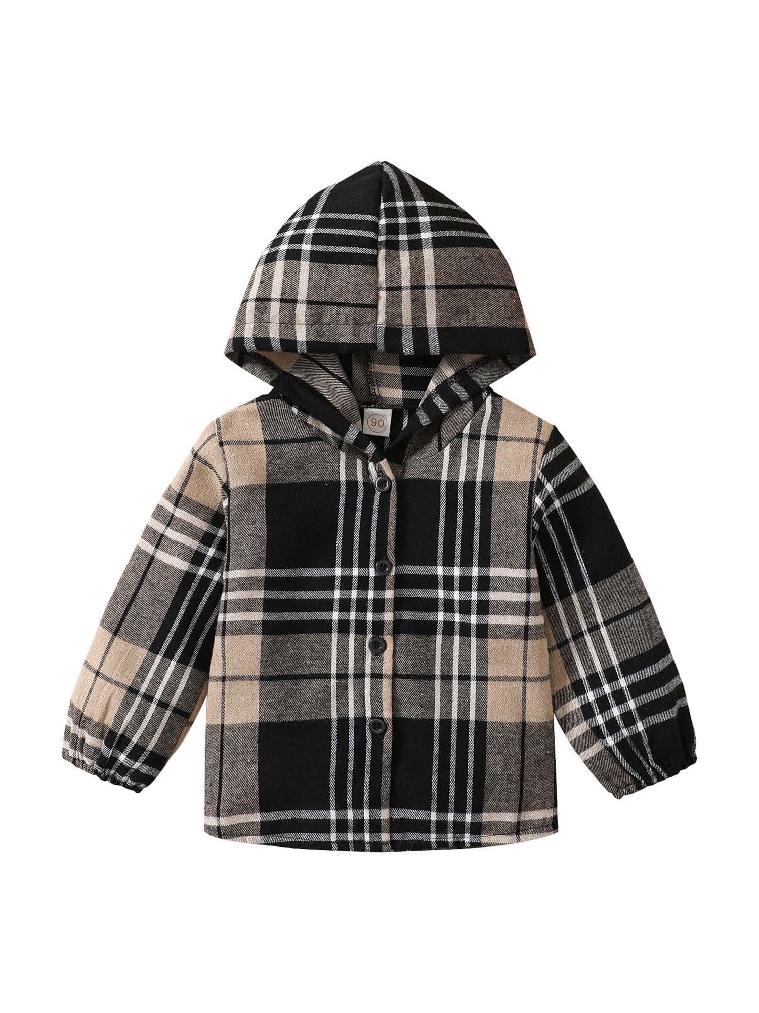 Canrulo Toddler Baby Boy Girl Plaids Flannel Hooded Shirt Jacket Long