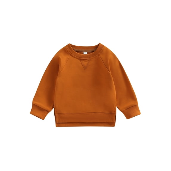 Canrulo Toddler Baby Boy Girl Solid Cotton Sweatshirt Pullover Crewneck Long Sleeve T-Shirt Tops Spring Fall Clothes Brown 18-24 Months