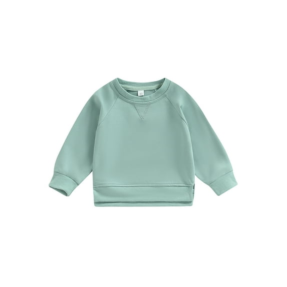 Canrulo Toddler Baby Boy Girl Solid Cotton Sweatshirt Pullover Crewneck Long Sleeve T-Shirt Tops Spring Fall Clothes Light Green 2-3 Years