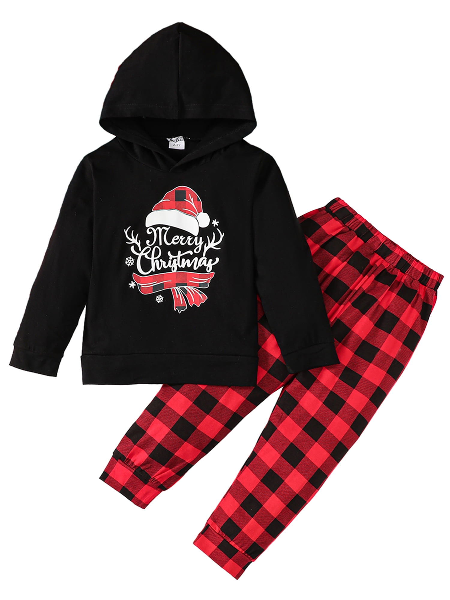 Canrulo Toddler Baby Boys Christmas Clothes Long Sleeve Letter Santa Hat Print Hoodie Tops and