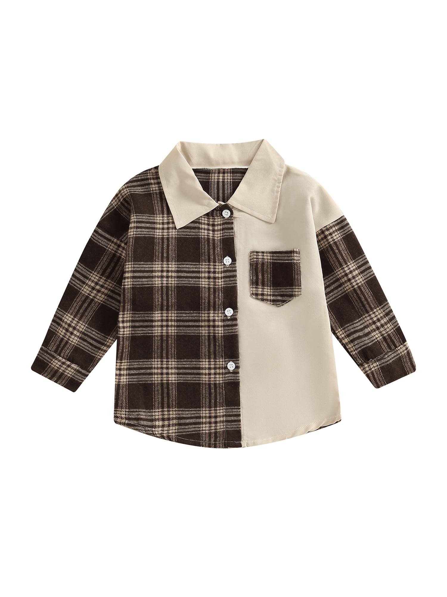 Toddler Boy Lapel Collar Button-Down Long-sleeve Plaid Shirt