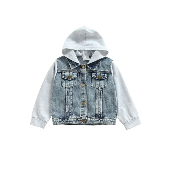 Canrulo Toddler Baby Girl Boy Denim Jacket Hoodie Button Coat Tops Outwear Fall Winter Clothes Gray 6-7 Years