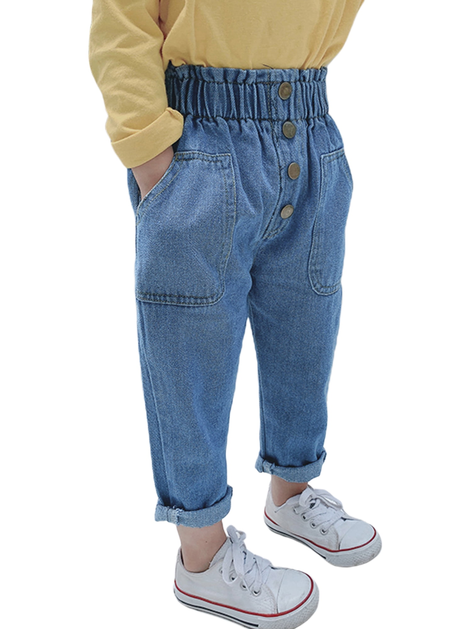 Canrulo Toddler Baby Girl Jeans Casual High Waisted Wide Leg Pant