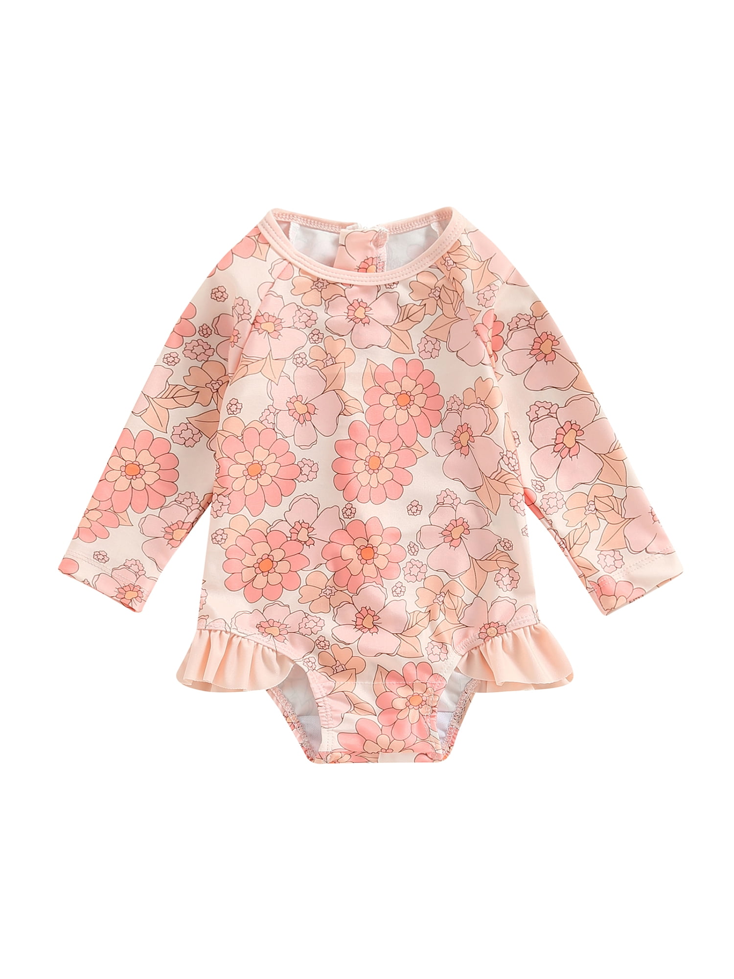 Babyhug Frill Sleeves Water Repellent Two Piece Swimsuit with Floral Print - Multicolor