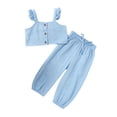 thumbnail image 1 of Canrulo Toddler Baby Girl Solid Color Ruffle Sleeveless Button Down Halter Tank Crop Tops and Pants Outfits Blue 2-3 Years, 1 of 6