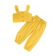 thumbnail image 1 of Canrulo Toddler Baby Girl Solid Color Ruffle Sleeveless Button Down Halter Tank Crop Tops and Pants Outfits Yellow 2-3 Years, 1 of 6