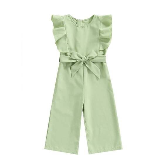 Canrulo Toddler Baby Girl Solid Color Sleeveless Ruffle Romper Jumpsuit 1T 2T 3T 4T 5T 6T Summer Outfits Green 4-5 Years
