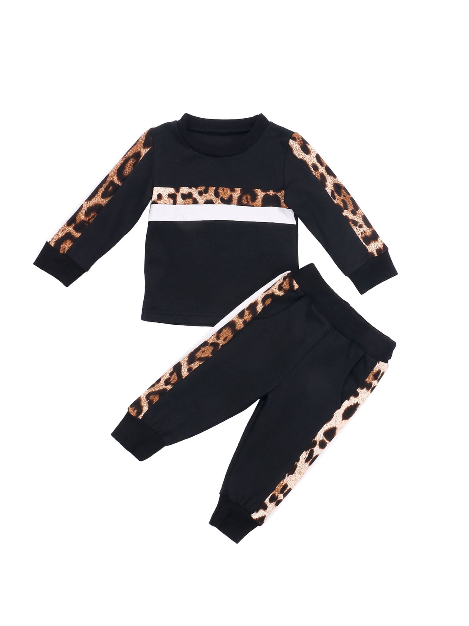 Canrulo Toddler Baby Girl Sports Clothes Set Leopard Print Long Sleeve