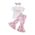 thumbnail image 1 of Canrulo Toddler Baby Girls Birthday Outfits Two Sweet Short Sleeve T-Shirt Donut Shorts Flare Pants 3pcs Summer Clothes White Pink 18-24 Months, 1 of 7