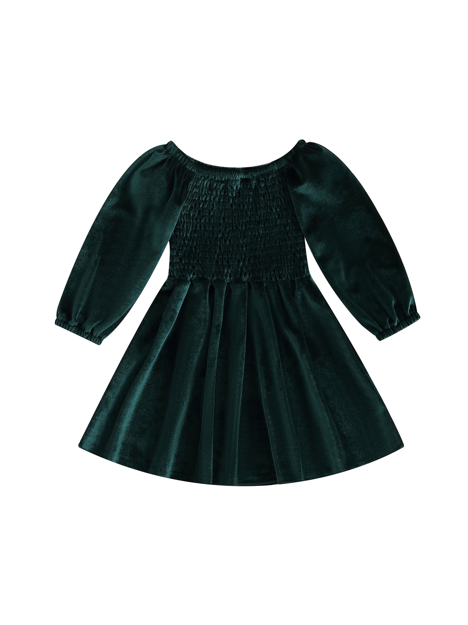 Canrulo Toddler Baby Girls Christmas Dresses Long Sleeve Pleated Solid