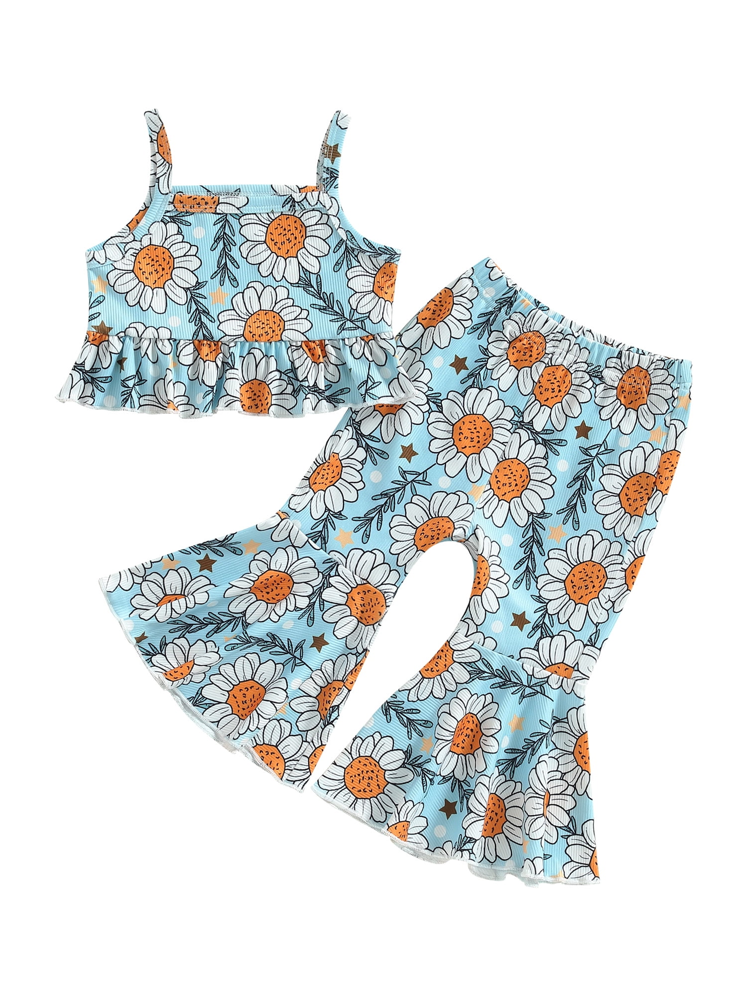 Canrulo Toddler Baby Girls Clothes 12 18 Months 2T 3T 4T 5T Ruffle Sling Crop Top+Floral Flare